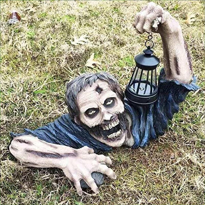 Halloween Decor Crawling Lantern Zombie Statue