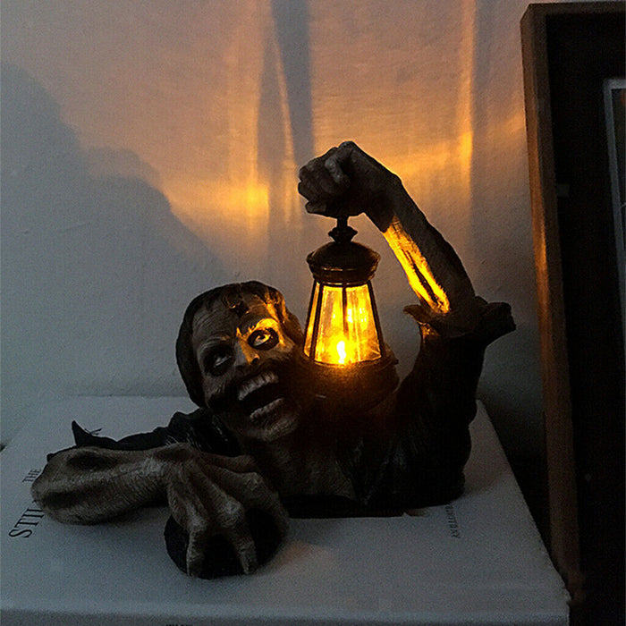 Halloween Decor Crawling Lantern Zombie Statue